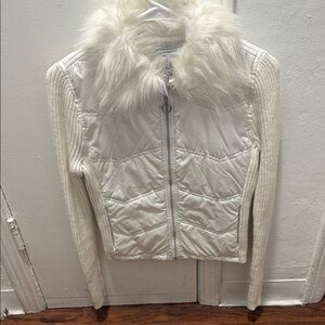 Women's White Faux Fur Collar Jacket